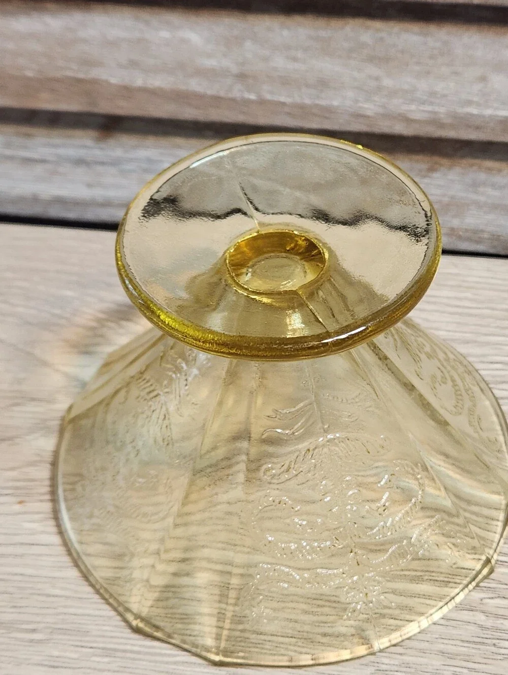 Federal Glass Madrid Pattern Yellow Amber Depression Glass Sherbet Dish
